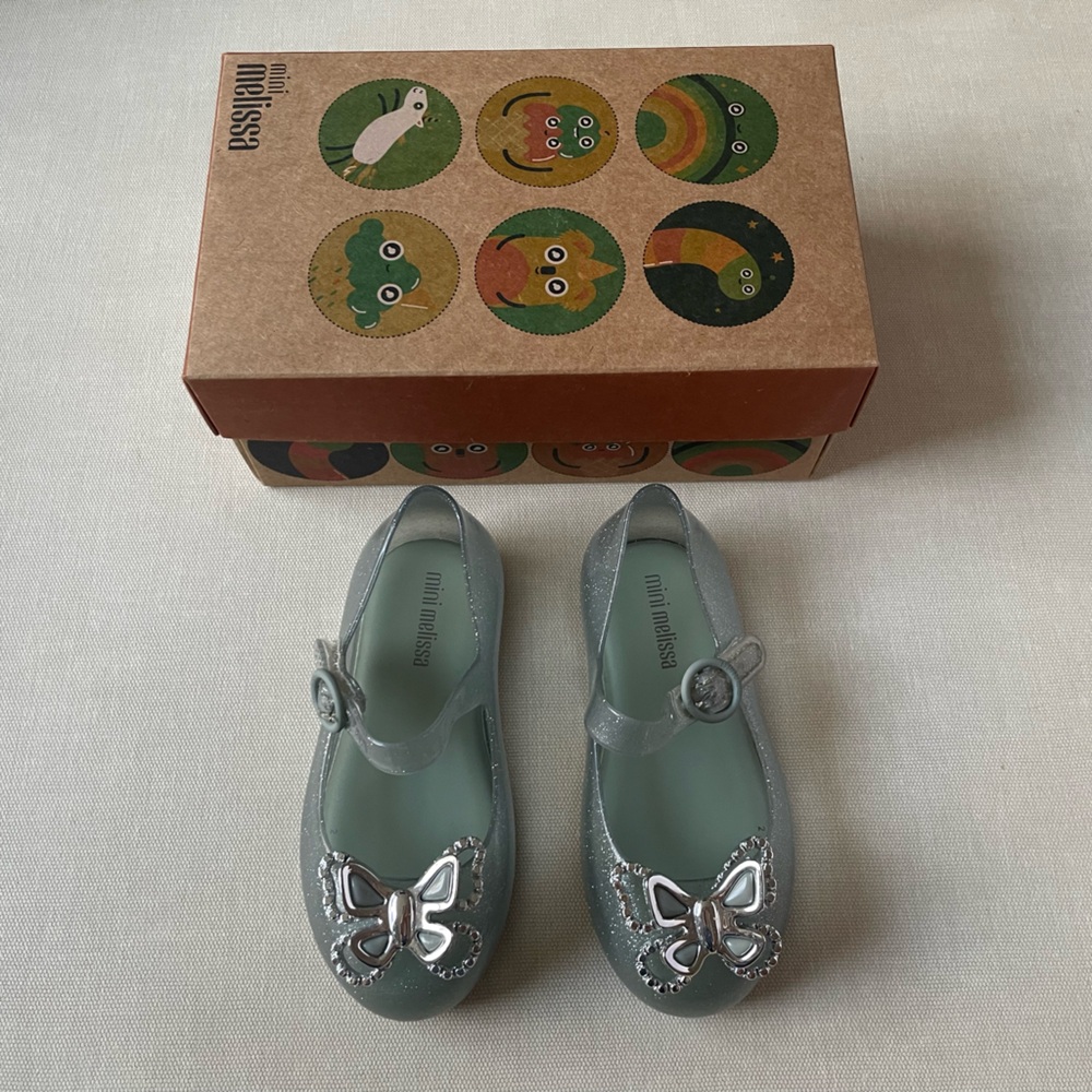 Mini Melissa Sweet Love Butterfly Ballerinas Shoes - Size 8